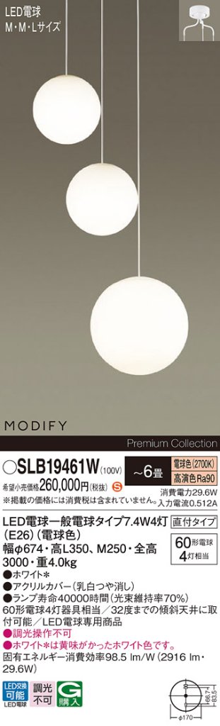 安心のメーカー保証【インボイス対応店】SLB19461W （LGB19461WF代替品） パナソニック シャンデリア LED  Ｈ区分の画像