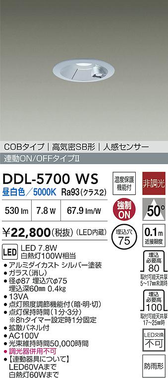 安心のメーカー保証【インボイス対応店】DDL5700WS ダイコー 屋外灯 ダウンライト COBタイプ LED 大光電機の画像