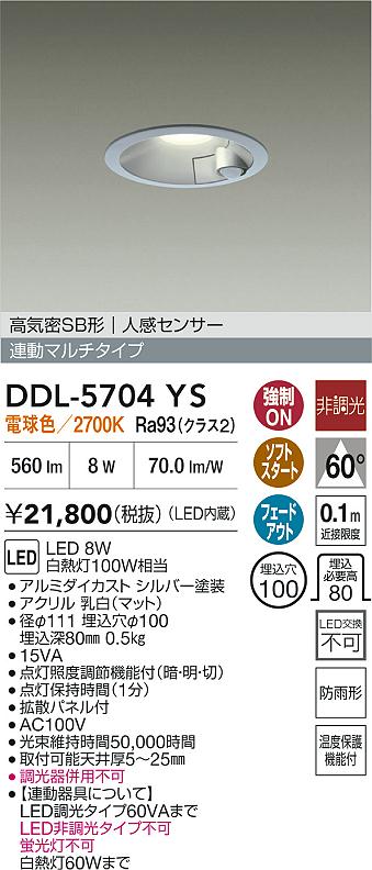 安心のメーカー保証【インボイス対応店】DDL5704YS ダイコー 屋外灯 ダウンライト LED 大光電機の画像