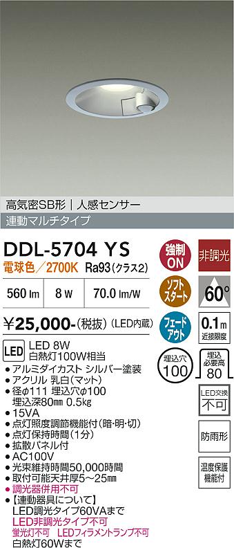 安心のメーカー保証【インボイス対応店】DDL5704YS ダイコー 屋外灯 ダウンライト LED 大光電機の画像