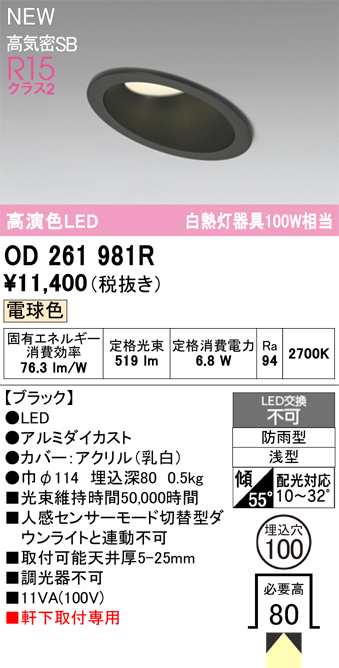安心のメーカー保証【インボイス対応店】OD261981R オーデリック 屋外灯 ダウンライト LED  Ｔ区分の画像