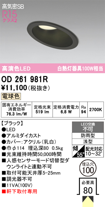 安心のメーカー保証 【インボイス対応店】OD261981R オーデリック 屋外灯 ダウンライト LED  Ｔ区分の画像