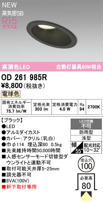 安心のメーカー保証【インボイス対応店】OD261985R オーデリック 屋外灯 ダウンライト LED  Ｔ区分の画像