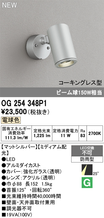 安心のメーカー保証【インボイス対応店】OG254348P1 オーデリック 屋外灯 スポットライト LED  Ｔ区分の画像