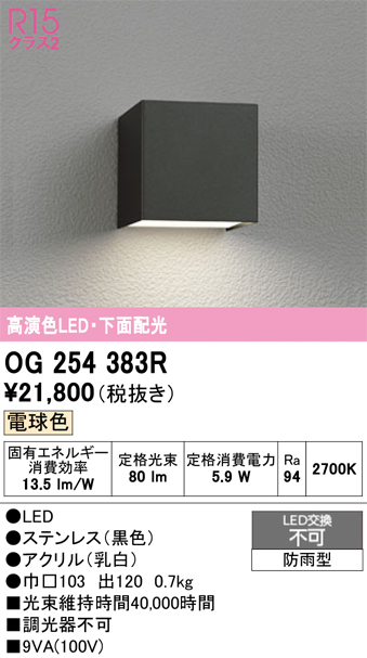 安心のメーカー保証 【インボイス対応店】OG254383R オーデリック ポーチライト LED  Ｔ区分の画像