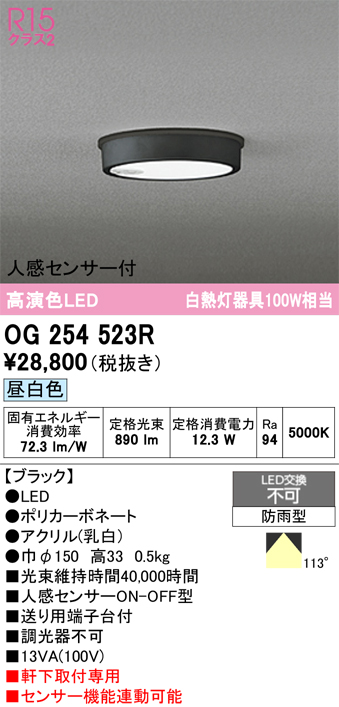 安心のメーカー保証 期間限定特価【インボイス対応店】OG254523R オーデリック 屋外灯 軒下灯 LED  Ｈ区分の画像