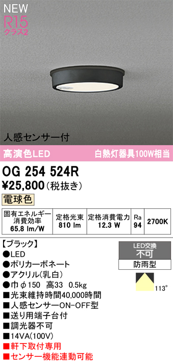 安心のメーカー保証 期間限定特価【インボイス対応店】OG254524R オーデリック 屋外灯 軒下灯 LED  Ｎ区分の画像