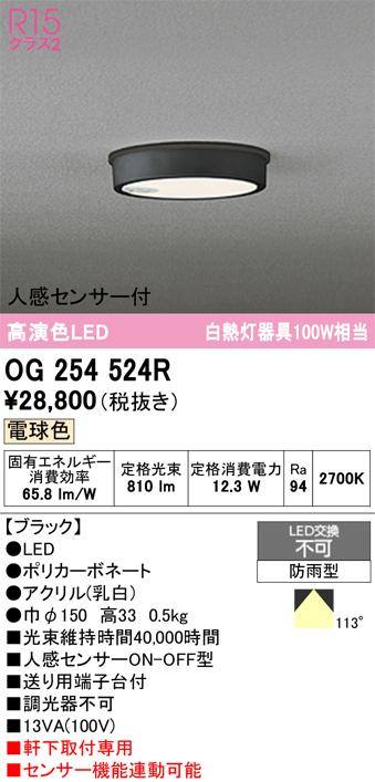 安心のメーカー保証 期間限定特価【インボイス対応店】OG254524R オーデリック 屋外灯 軒下灯 LED  Ｈ区分の画像