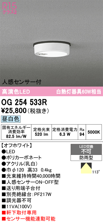 安心のメーカー保証 期間限定特価【インボイス対応店】OG254533R オーデリック 屋外灯 軒下灯 LED  Ｈ区分の画像