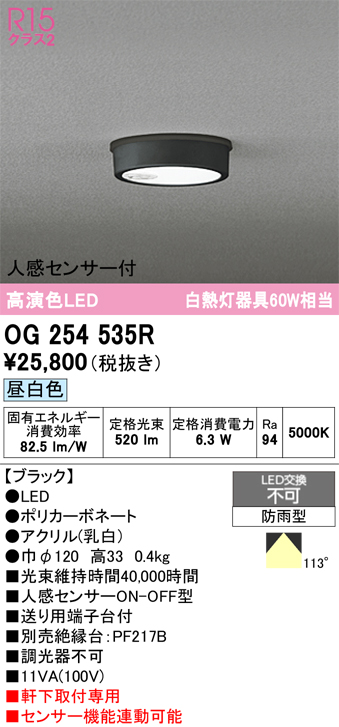 安心のメーカー保証 期間限定特価【インボイス対応店】OG254535R オーデリック 屋外灯 軒下灯 LED  Ｈ区分の画像