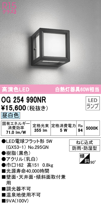 安心のメーカー保証【インボイス対応店】OG254990NR （ランプ別梱包）『OG254990#＋NO295GN』 オーデリック ポーチライト 軒下使用可 LED  Ｔ区分の画像