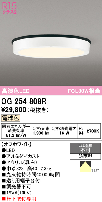 安心のメーカー保証 【インボイス対応店】OG254808R オーデリック 屋外灯 軒下灯 LED  Ｔ区分の画像