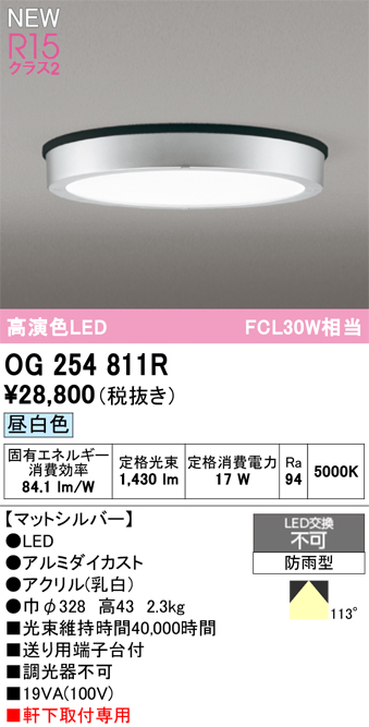 安心のメーカー保証 期間限定特価【インボイス対応店】OG254811R オーデリック 屋外灯 軒下灯 LED  Ｈ区分の画像