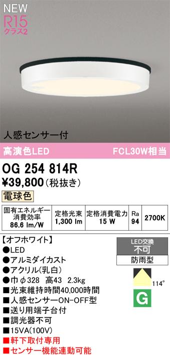 安心のメーカー保証 【インボイス対応店】OG254814R オーデリック 屋外灯 軒下灯 LED  Ｔ区分の画像