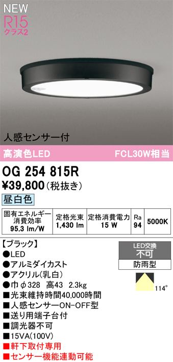 安心のメーカー保証 【インボイス対応店】OG254815R オーデリック 屋外灯 軒下灯 LED  Ｔ区分の画像