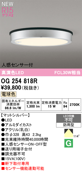 安心のメーカー保証 【インボイス対応店】OG254818R オーデリック 屋外灯 軒下灯 LED  Ｔ区分の画像