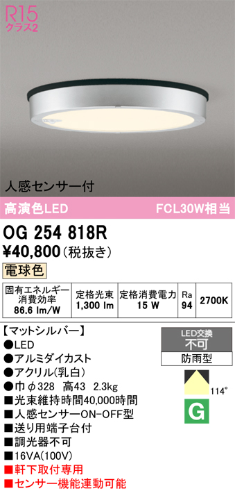 安心のメーカー保証 【インボイス対応店】OG254818R オーデリック 屋外灯 軒下灯 LED  Ｔ区分の画像