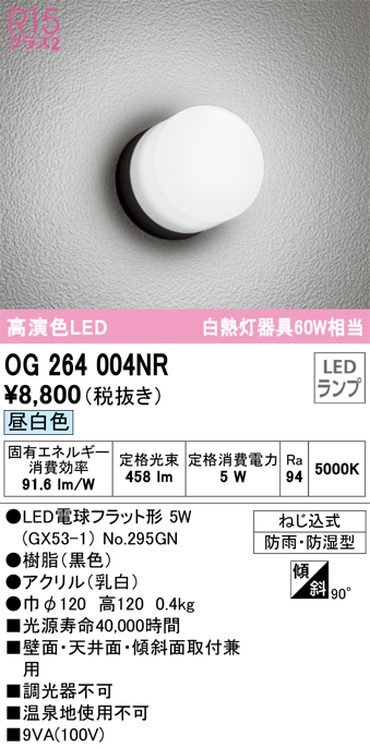 安心のメーカー保証【インボイス対応店】OG264004NR （ランプ別梱包）『OG264004#＋NO295GN』 オーデリック ポーチライト 軒下使用可 LED  Ｔ区分の画像