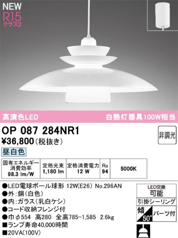 安心のメーカー保証 期間限定特価【インボイス対応店】OP087284NR1 （ランプ別梱包）『OP087284P1#＋NO296AN』 オーデリック ペンダント LED  Ｈ区分の画像