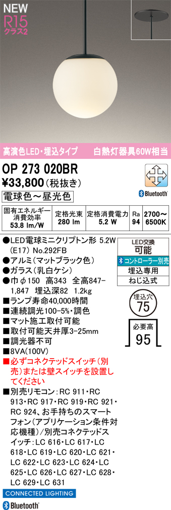 安心のメーカー保証 【インボイス対応店】OP273020BR （ランプ別梱包）『OP273020#＋NO292FB』 オーデリック ペンダント 埋込灯 LED リモコン別売  Ｔ区分の画像