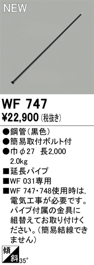安心のメーカー保証 【インボイス対応店】WF747 オーデリック シーリングファン パイプのみ  Ｎ区分の画像