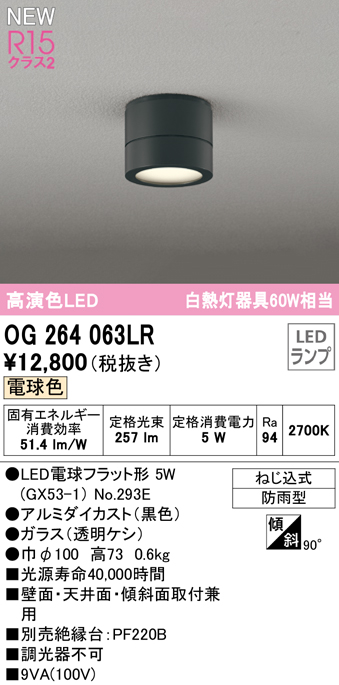 安心のメーカー保証 【インボイス対応店】OG264063LR （ランプ別梱包）『OG264063#＋NO293E』 オーデリック 屋外灯 勝手口灯 LED  Ｔ区分の画像