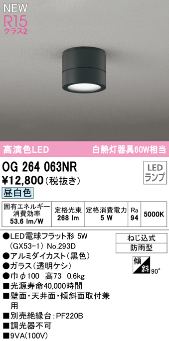 安心のメーカー保証【インボイス対応店】OG264063NR （ランプ別梱包）『OG264063#＋NO293D』 オーデリック 屋外灯 勝手口灯 LED  Ｔ区分の画像