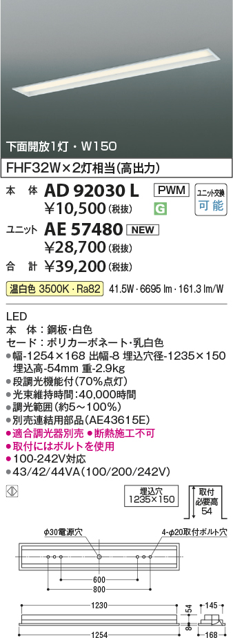 安心のメーカー保証【インボイス対応店】AE57480 （本体別売） コイズミ ランプ類 LEDユニット LED  Ｔ区分の画像