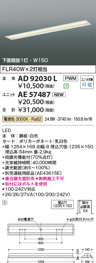 安心のメーカー保証【インボイス対応店】AE57487 （本体別売） コイズミ ランプ類 LEDユニット LED  Ｔ区分の画像