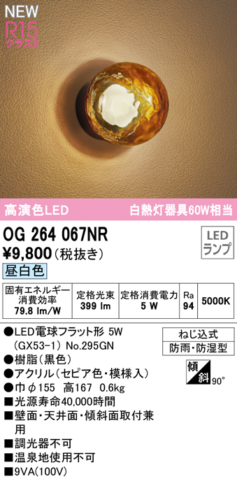 安心のメーカー保証【インボイス対応店】OG264067NR （ランプ別梱包）『OG264067#＋NO295GN』 オーデリック 屋外灯 勝手口灯 LED  Ｔ区分の画像