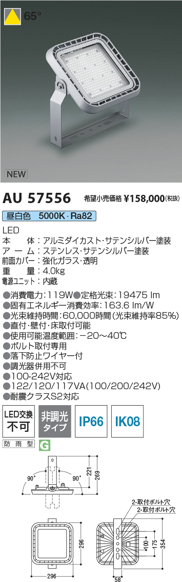安心のメーカー保証【インボイス対応店】AU57556 コイズミ 屋外灯 投光器 LED  Ｔ区分の画像