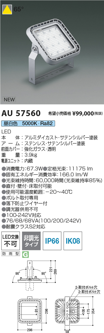安心のメーカー保証【インボイス対応店】AU57560 コイズミ 屋外灯 投光器 LED  Ｔ区分の画像