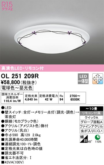 安心のメーカー保証【インボイス対応店】OL251209R オーデリック シーリングライト LED リモコン付  Ｎ区分の画像