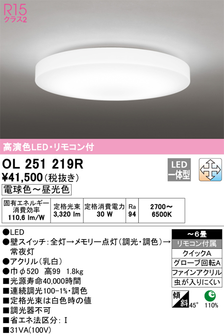 安心のメーカー保証 【インボイス対応店】OL251219R オーデリック シーリングライト LED リモコン付  Ｔ区分の画像