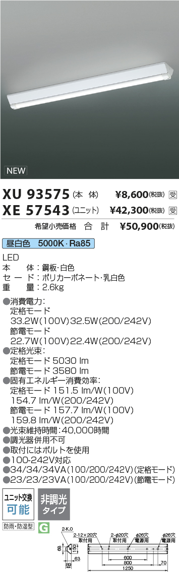 安心のメーカー保証【インボイス対応店】XU93575 （LEDユニット別売） コイズミ 屋外灯 ベースライト 本体のみ LED ランプ別売 受注生産品  Ｔ区分の画像