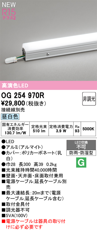 安心のメーカー保証 【インボイス対応店】OG254970R （電源ケーブル別売） オーデリック 屋外灯 間接照明 LED  Ｔ区分の画像
