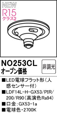 安心のメーカー保証 【インボイス対応店】NO253CL （LDF14L-H-GX53PIR/R90） オーデリック ランプ類 LED電球 LED  Ｔ区分の画像