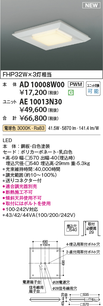 安心のメーカー保証【インボイス対応店】AE10013N30 （本体別売） コイズミ ランプ類 LEDユニット LED  Ｔ区分の画像