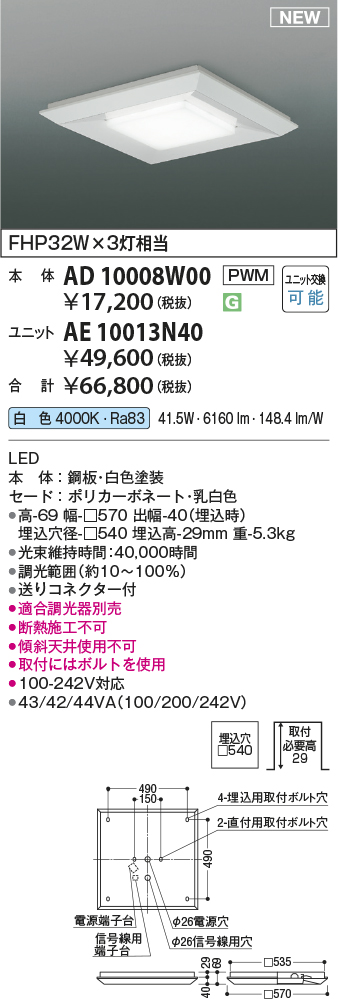 安心のメーカー保証【インボイス対応店】AE10013N40 （本体別売） コイズミ ランプ類 LEDユニット LED  Ｔ区分の画像