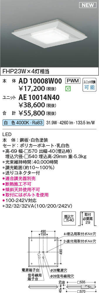 安心のメーカー保証【インボイス対応店】AE10014N40 （本体別売） コイズミ ランプ類 LEDユニット LED  Ｔ区分の画像