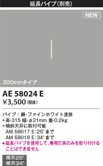 安心のメーカー保証【インボイス対応店】AE58024E コイズミ シーリングファン 延長パイプ  Ｔ区分の画像