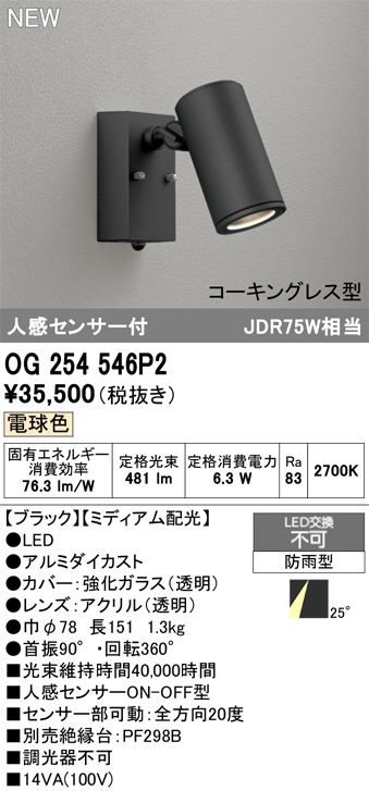 安心のメーカー保証 【インボイス対応店】OG254546P2 オーデリック 屋外灯 スポットライト LED  Ｔ区分の画像