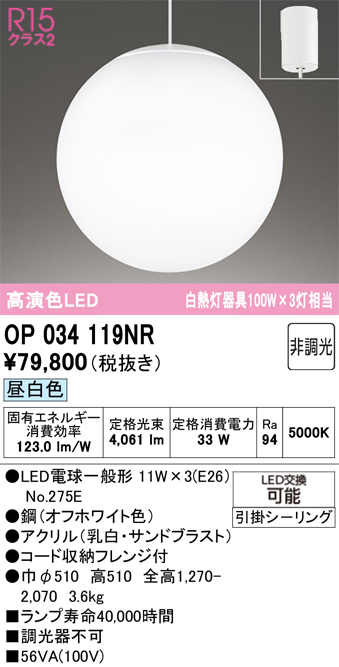 安心のメーカー保証 【インボイス対応店】OP034119NR （ランプ別梱包）『OP034119#＋NO275E×3』 オーデリック ペンダント LED  Ｎ区分の画像