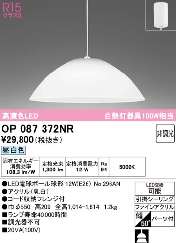 安心のメーカー保証 【インボイス対応店】OP087372NR （ランプ別梱包）『OP087372#＋NO296AN』 オーデリック ペンダント LED  Ｎ区分の画像