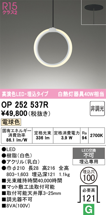 安心のメーカー保証 【インボイス対応店】OP252537R オーデリック ペンダント 配線ダクト用 LED  Ｔ区分の画像