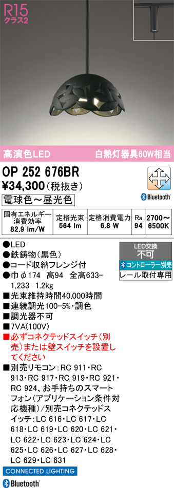 安心のメーカー保証 【インボイス対応店】OP252676BR オーデリック ペンダント 配線ダクト用 LED リモコン別売  Ｔ区分の画像