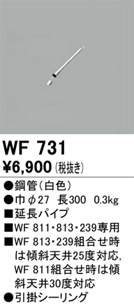 安心のメーカー保証【インボイス対応店】WF731 オーデリック シーリングファン パイプのみ  Ｔ区分画像