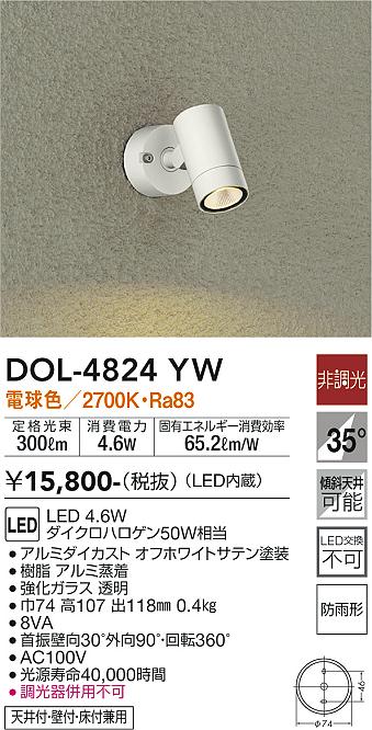 安心のメーカー保証【インボイス対応店】DOL4824YW ダイコー 屋外灯 スポットライト LED 大光電機の画像