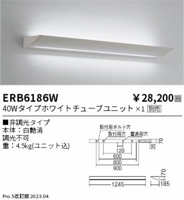 安心のメーカー保証【インボイス対応店】ERB6186W 遠藤照明 ブラケット 一般形 LED ランプ別売 Ｎ区分の画像