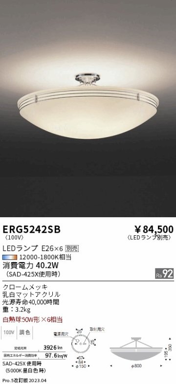 安心のメーカー保証【インボイス対応店】ERG5242SB 遠藤照明 シーリングライト LED ランプ別売 Ｎ区分の画像